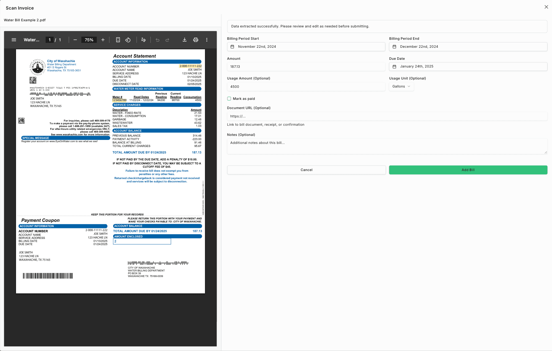 Invoice scanning interface (light)